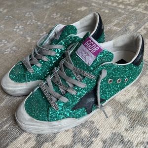 Green glitter superstar golden goose
